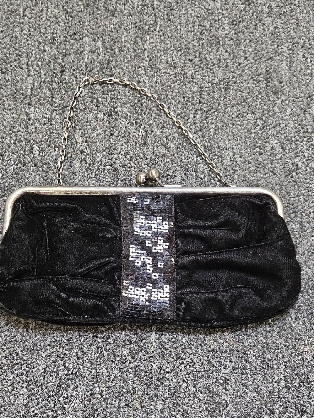 LOFT Black Velvet Sequin Frame Clutch